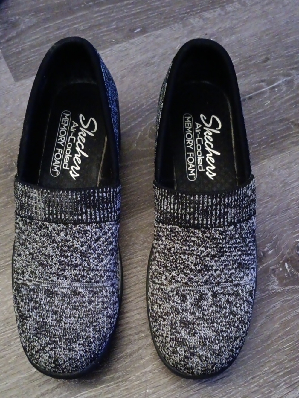 Skechers Preloved Slip-On Knit Loafers in Black and Gray